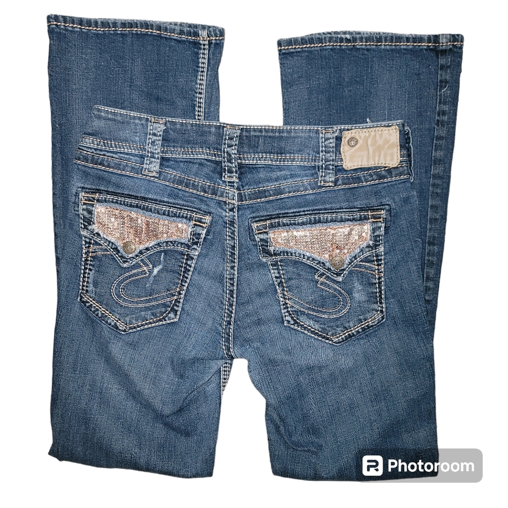 Silver Jeans Women's Boot Cut Jeans - Blue with Tan Accents